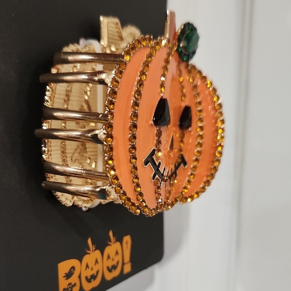 🔹️Piper K  🔹️Orange Pumpkin  Boo Metal Halloween Hair Clip - Picture 3 of 4